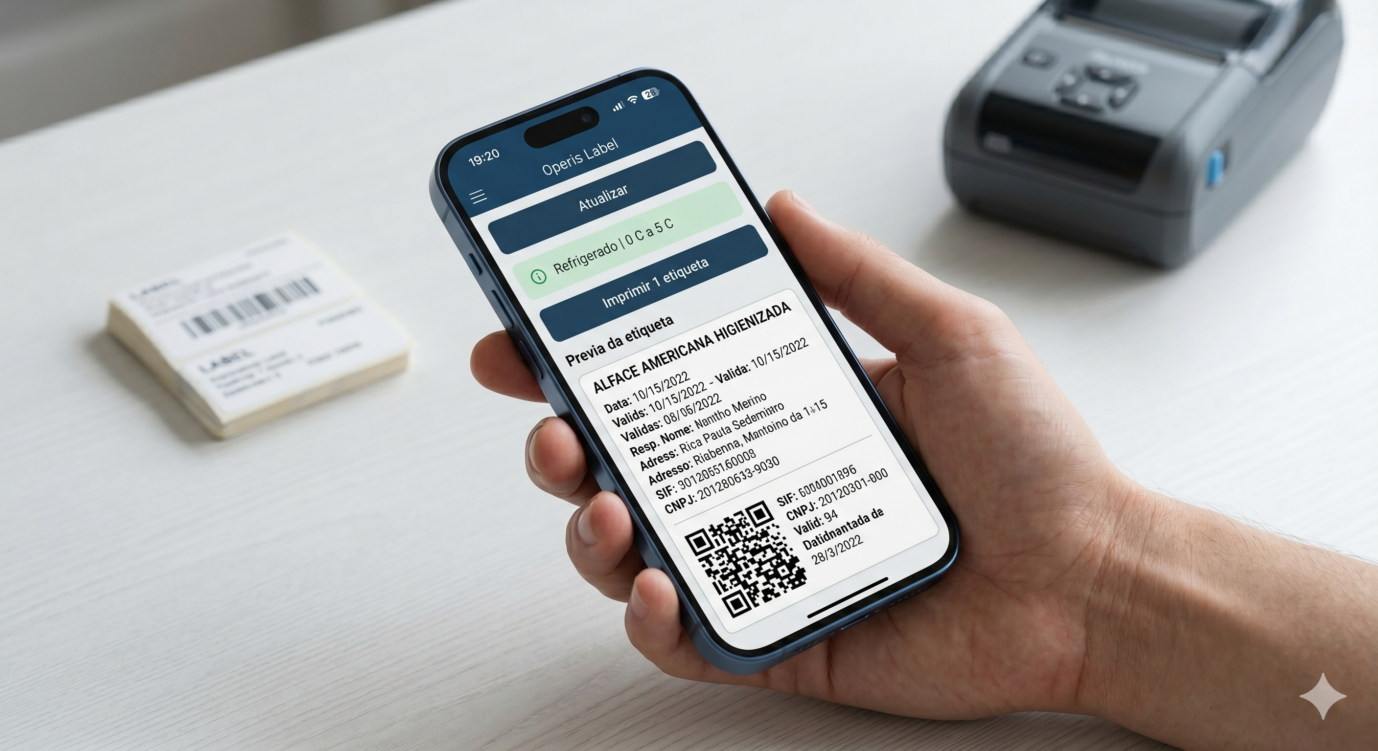 Aplicativo Operis Label em um smartphone moderno